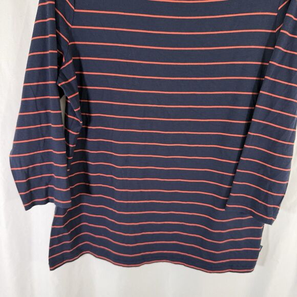 LL Bean Blouse Women's Large Blue Red Striped Round Neck 3/4 Sleeve Cotton - Picture 3 of 10
